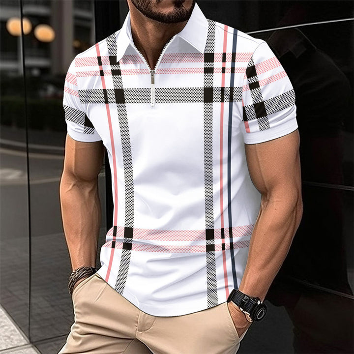 Men's stylish plaid polo with front ZIP Lune London