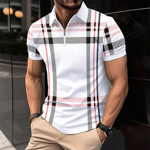 Men's stylish plaid polo with front ZIP Lune London