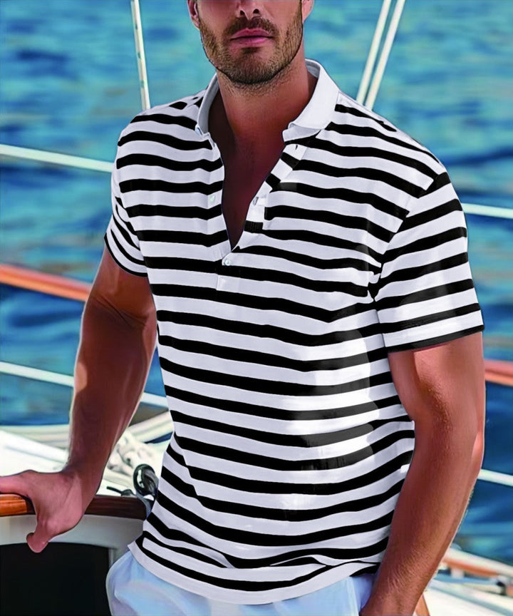 Men's polo shirt with modern nautical stripes and short stand-up collar Lune London