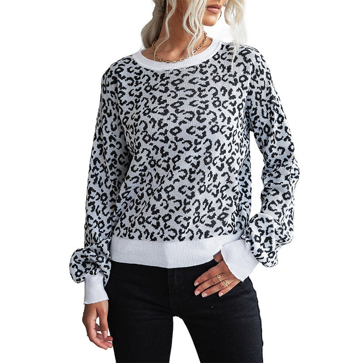 Trendy knit sweater for women with a casual leopard pattern and a round neck Lune London