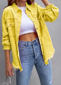 Ladies stylish overshirt jacket with fringed hem Lune London