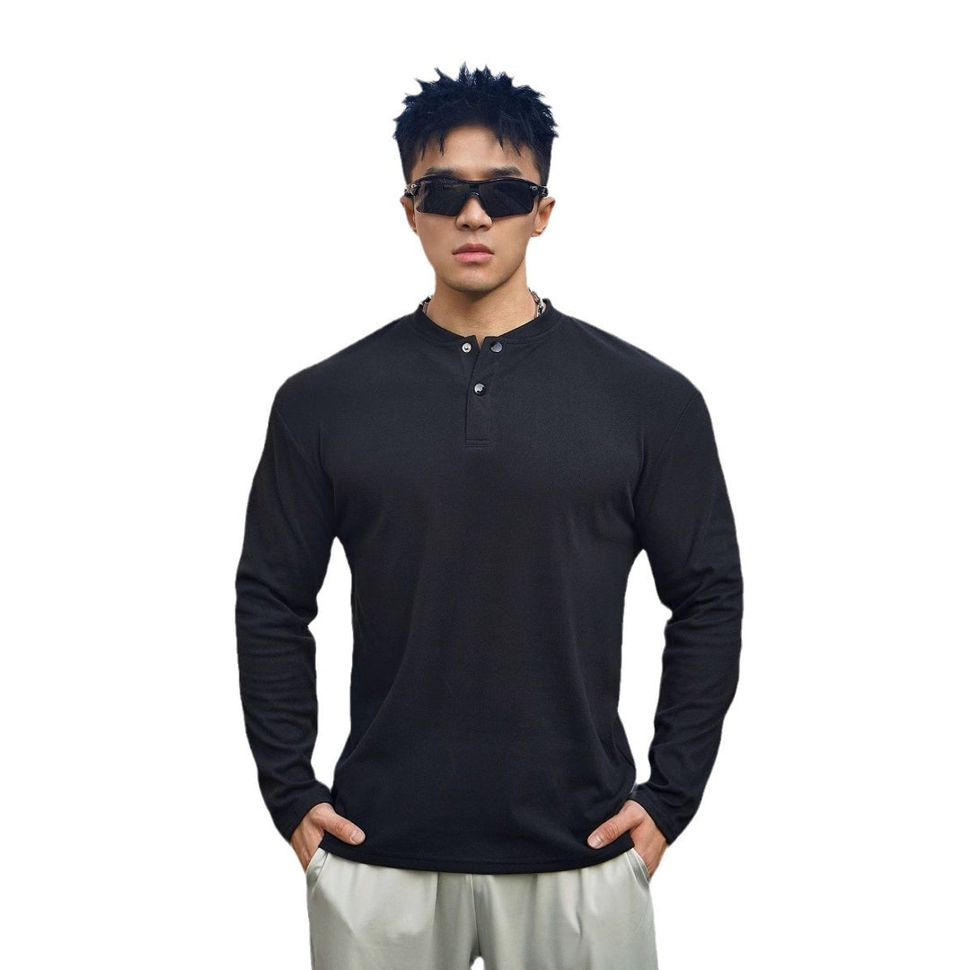 Men's Long Sleeve Henley T-shirt in breathable material with button collar Lune London
