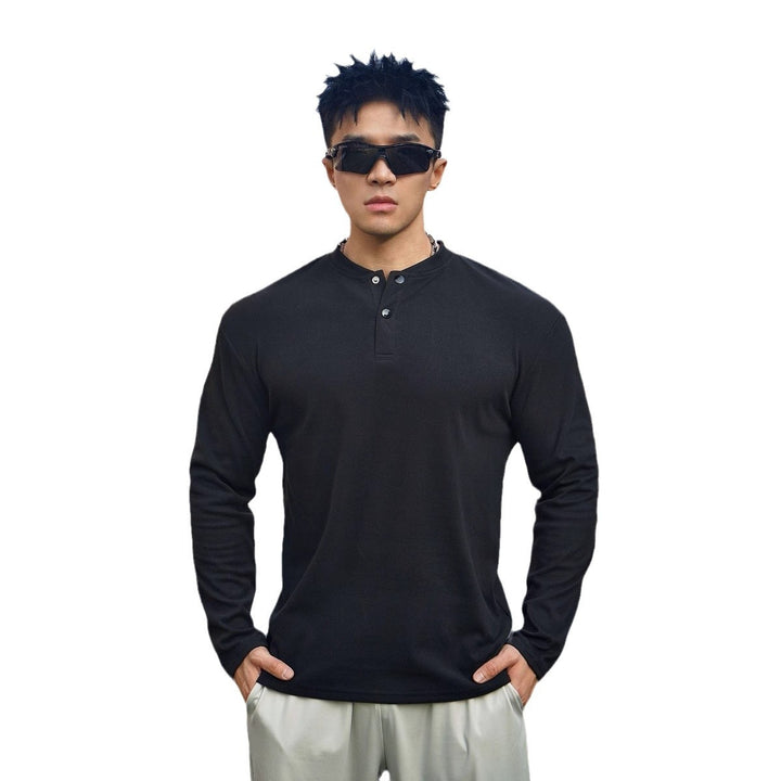 Men's Long Sleeve Henley T-shirt in breathable material with button collar Lune London