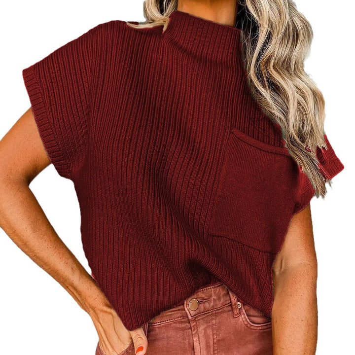 Women's casual short-sleeve sweater with high collar and patch pocket Lune London