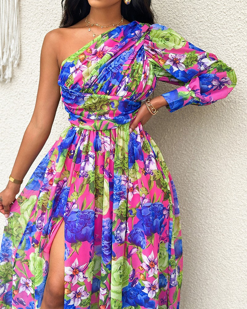Elegant floral one-shoulder maxi dress Lune London