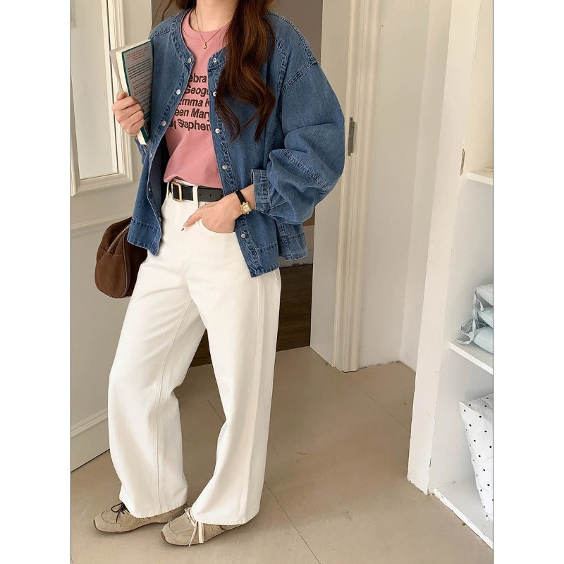 Women's fashionable denim blouse with puff sleeves Chic & Stil