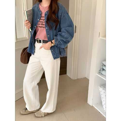Women's fashionable denim blouse with puff sleeves Chic & Stil