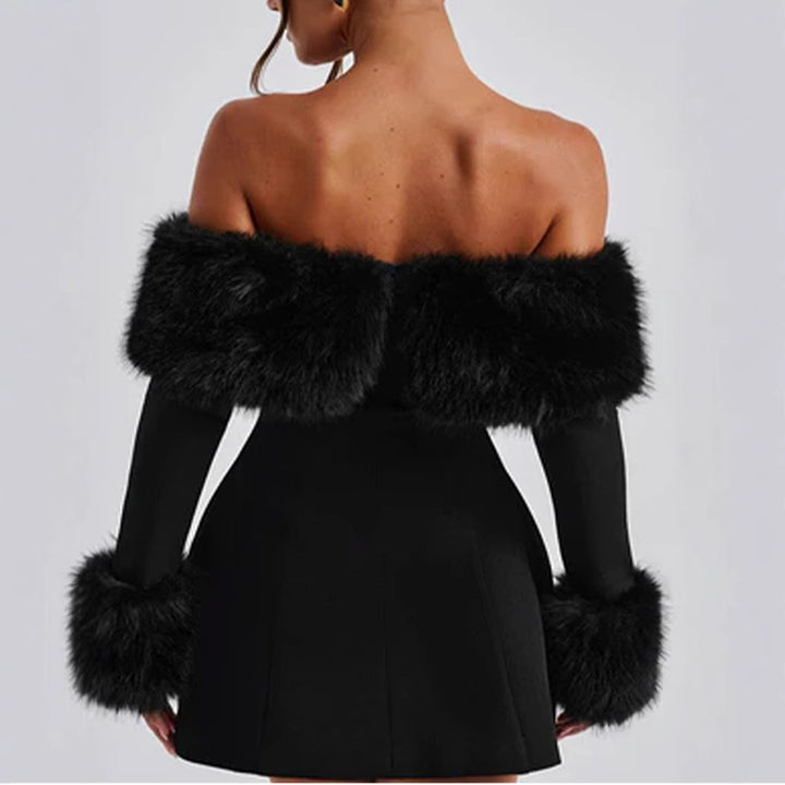 Ladies Elegant Mini Dress with Removable Plush Sleeves Lune London