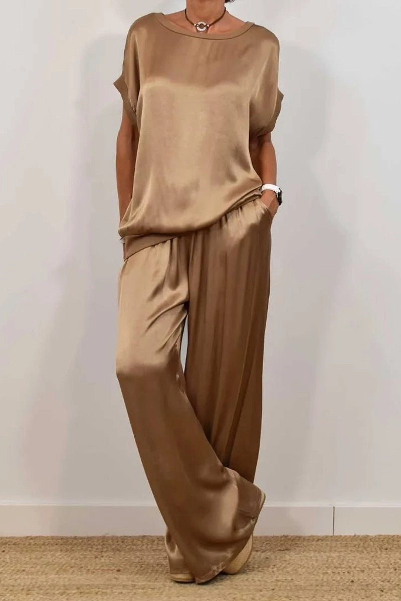 Women’s Elegant Satin Lounge Set with Loose Fit and Casual Top Lune London