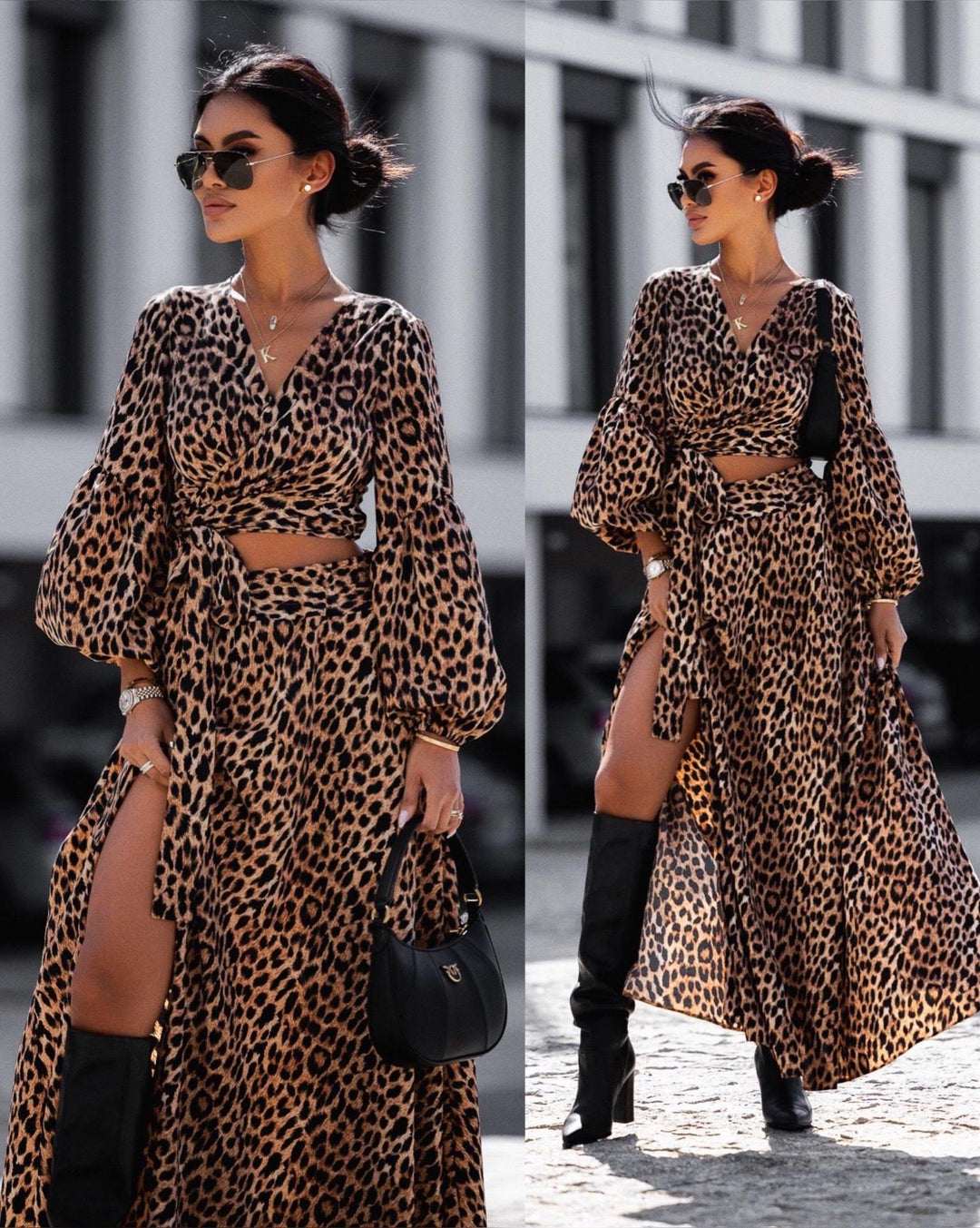 Maxi wrap dress for women with fixed waist belt and refined ruffled sleeves Lune London