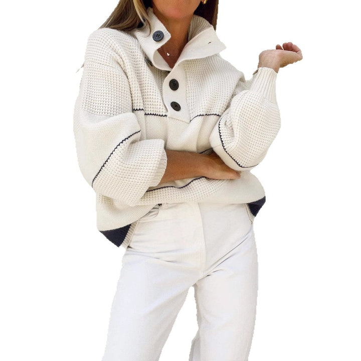 Ladies elegant, high collar sweater with button details Lune London