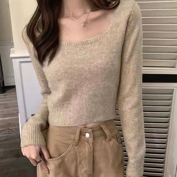 Casual sweater for women with square neckline and fine texture Lune London