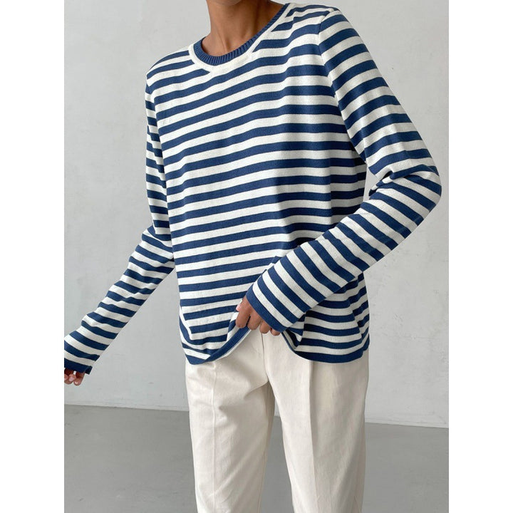 Women long sleeve striped sweater with round neck and loose fit Lune London
