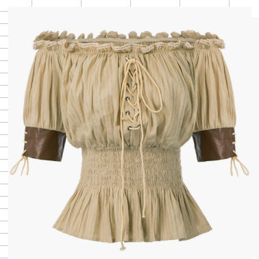 Women’s plunging blouse with ruffle details and lacing Lune London