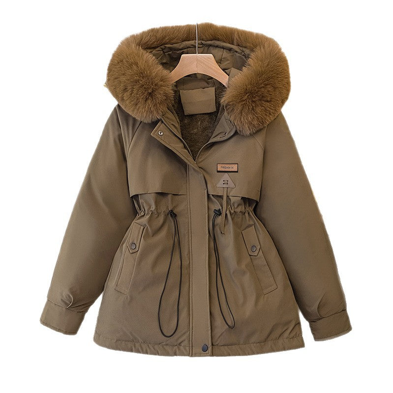Ladies warm parka coat with removable faux fur collar and practical pockets Lune London