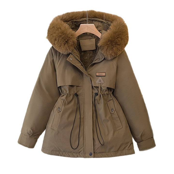 Ladies warm parka coat with removable faux fur collar and practical pockets Lune London
