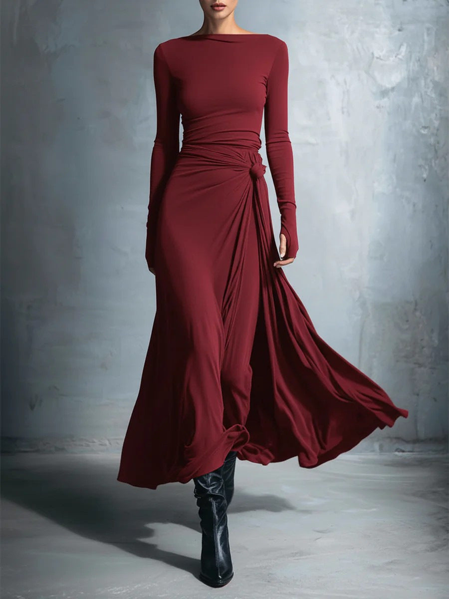 Women's elegant evening dress with long sleeves and wrap design Lune London
