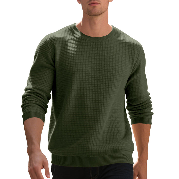 Elegant structured knit sweater for men with a round neck and comfortable feel. Chic and style