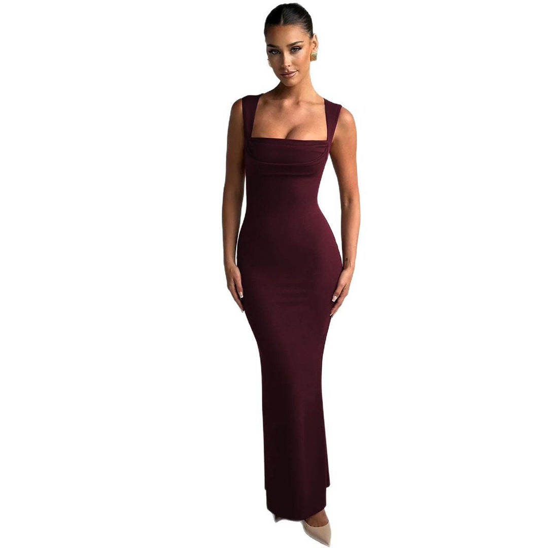 Women's Figure-hugging Evening Dress with Square Neckline and Elegant Draping Lune London