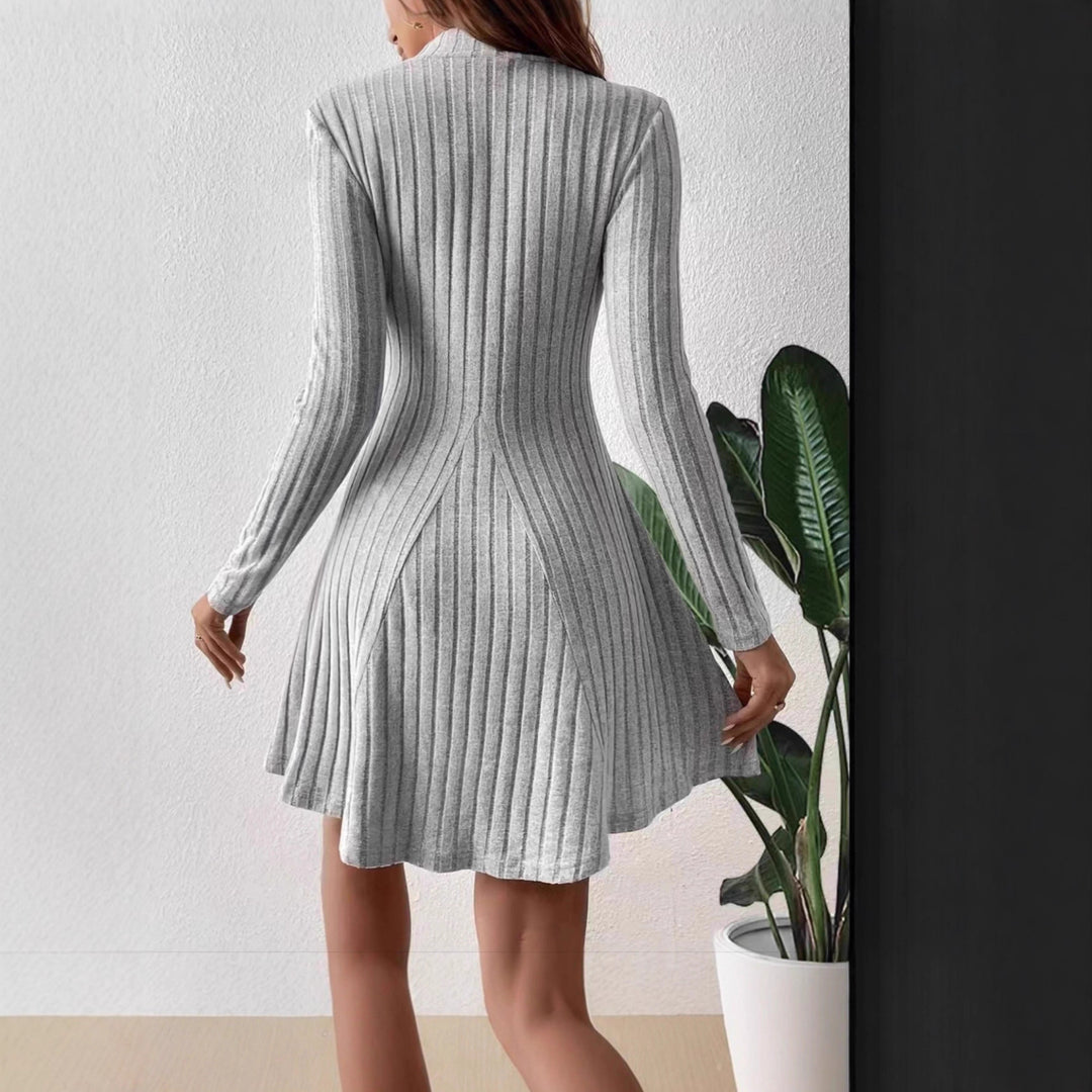 Knit dress for women with an elegant high collar and a fine ribbed texture Lune London