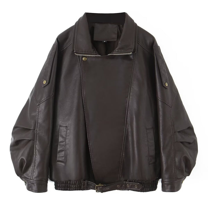Women's oversized casual faux leather jacket with drawstring waist Lune London