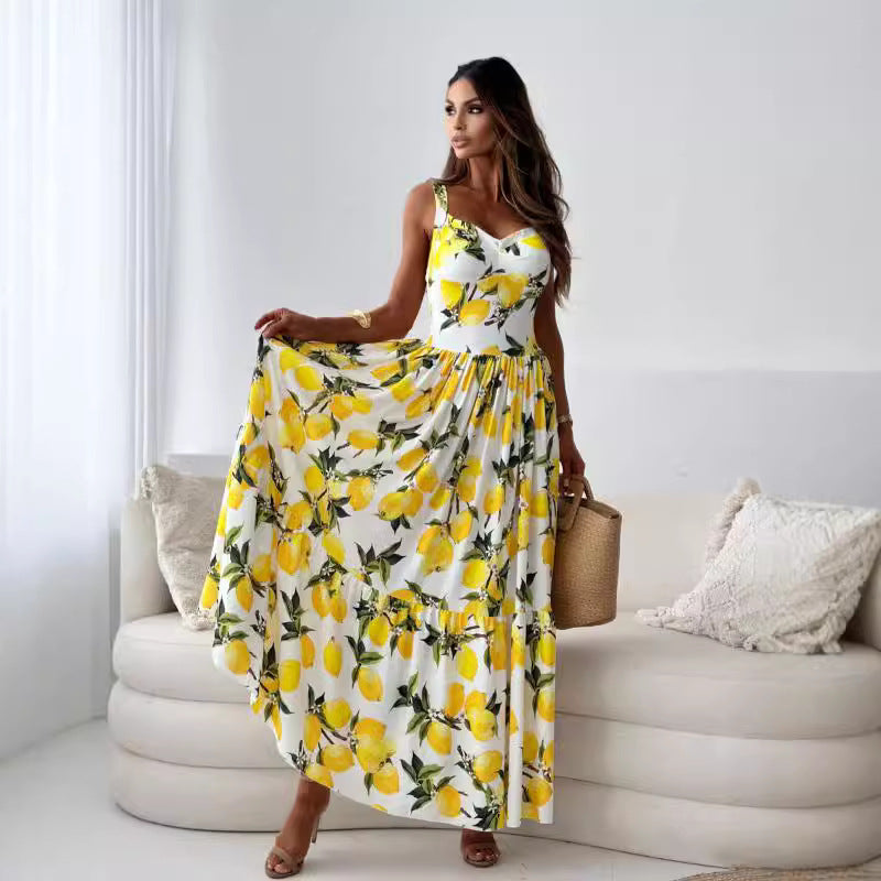 Ladies Printed Lemon Maxidress Lune London