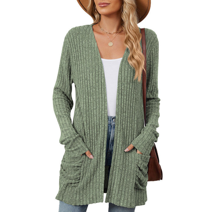 Ladies casual knit jacket with ribbed texture and practical pockets Lune London