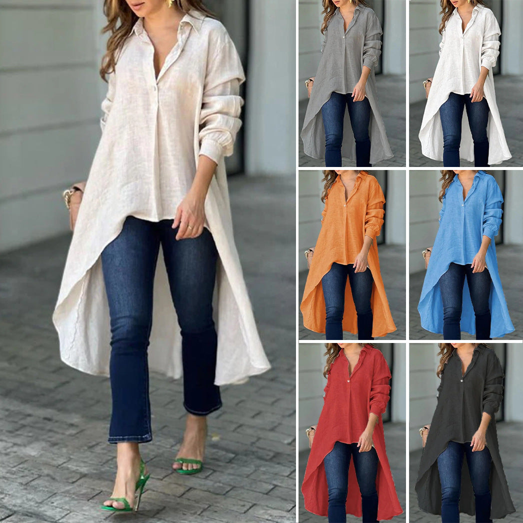 Casual blouses for women - Long T-shirt in high-quality linen blend Lune London
