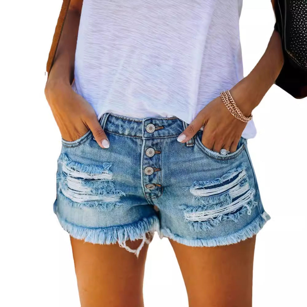 Shorts en Jean Femme avec Ourlet Effiloché et Look Délavé Décontracté Chic & Stil