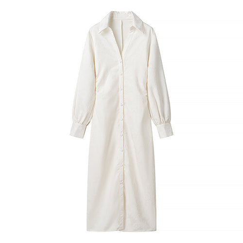 Long sleeve shirt dress for women with elegant collar and decorative button placket Lune London