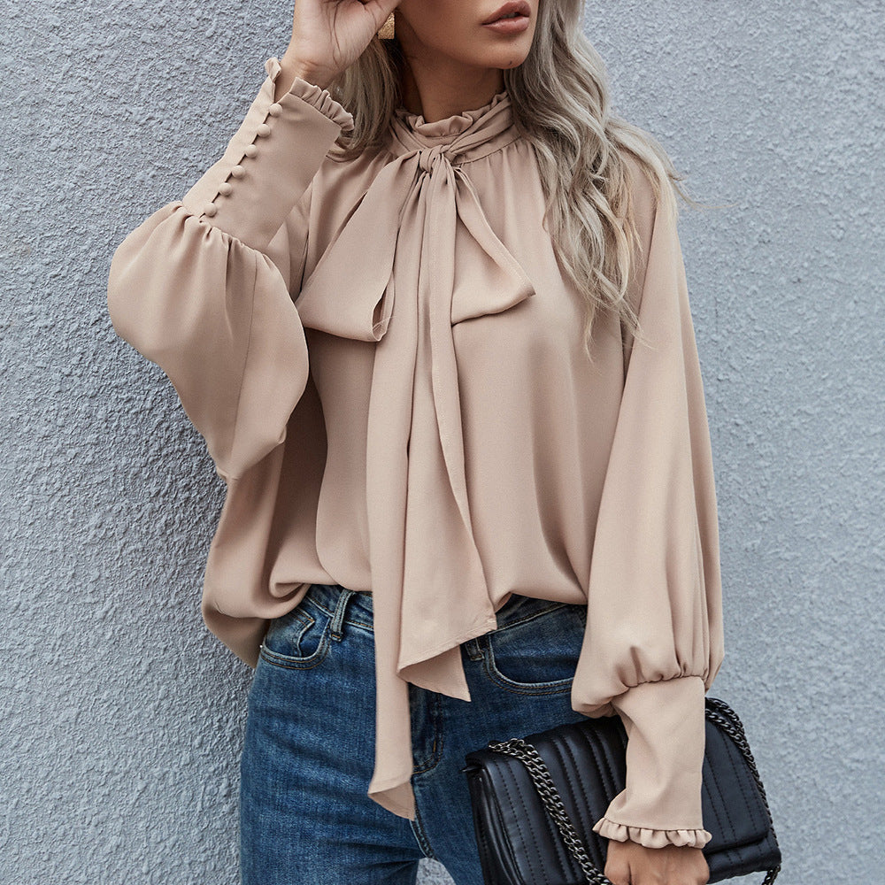 Ladies Elegant blouse with knot and puff sleeves Lune London