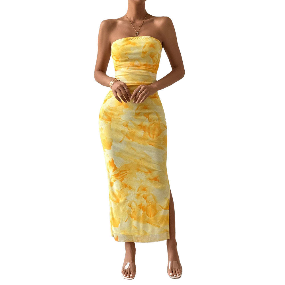 Robe maxi à manches longues pour femmes avec encolure bandeau et fente haute Chic & Stil