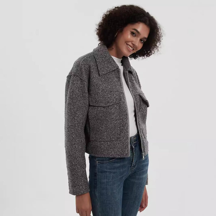 Cropped utility jacket for women with double chest pockets Lune London