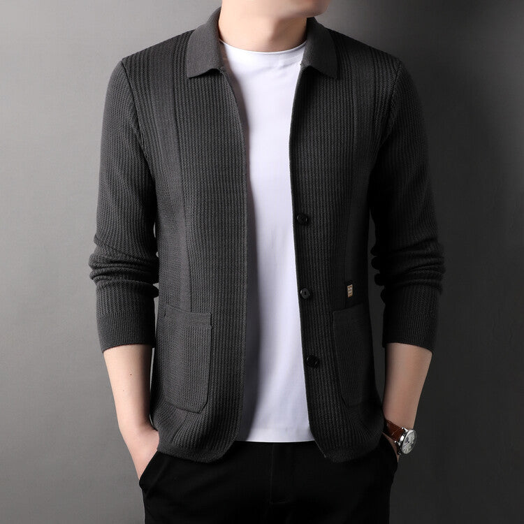 Lady cardigan with modern honeycomb pattern and fine collar Lune London