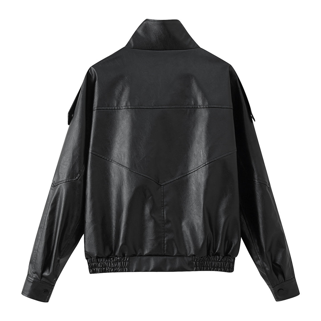 Women's faux leather jacket with trendy high collar and practical pockets Lune London