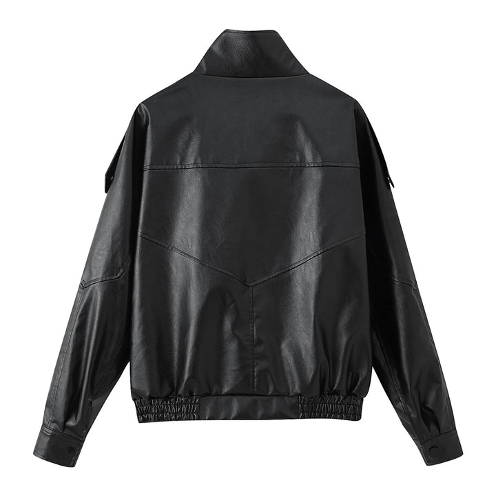 Women's faux leather jacket with trendy high collar and practical pockets Lune London