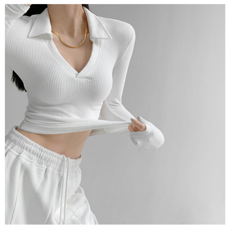Women's Long Sleeve Top with V-Neck and Ribbed Texture Chic & Stil