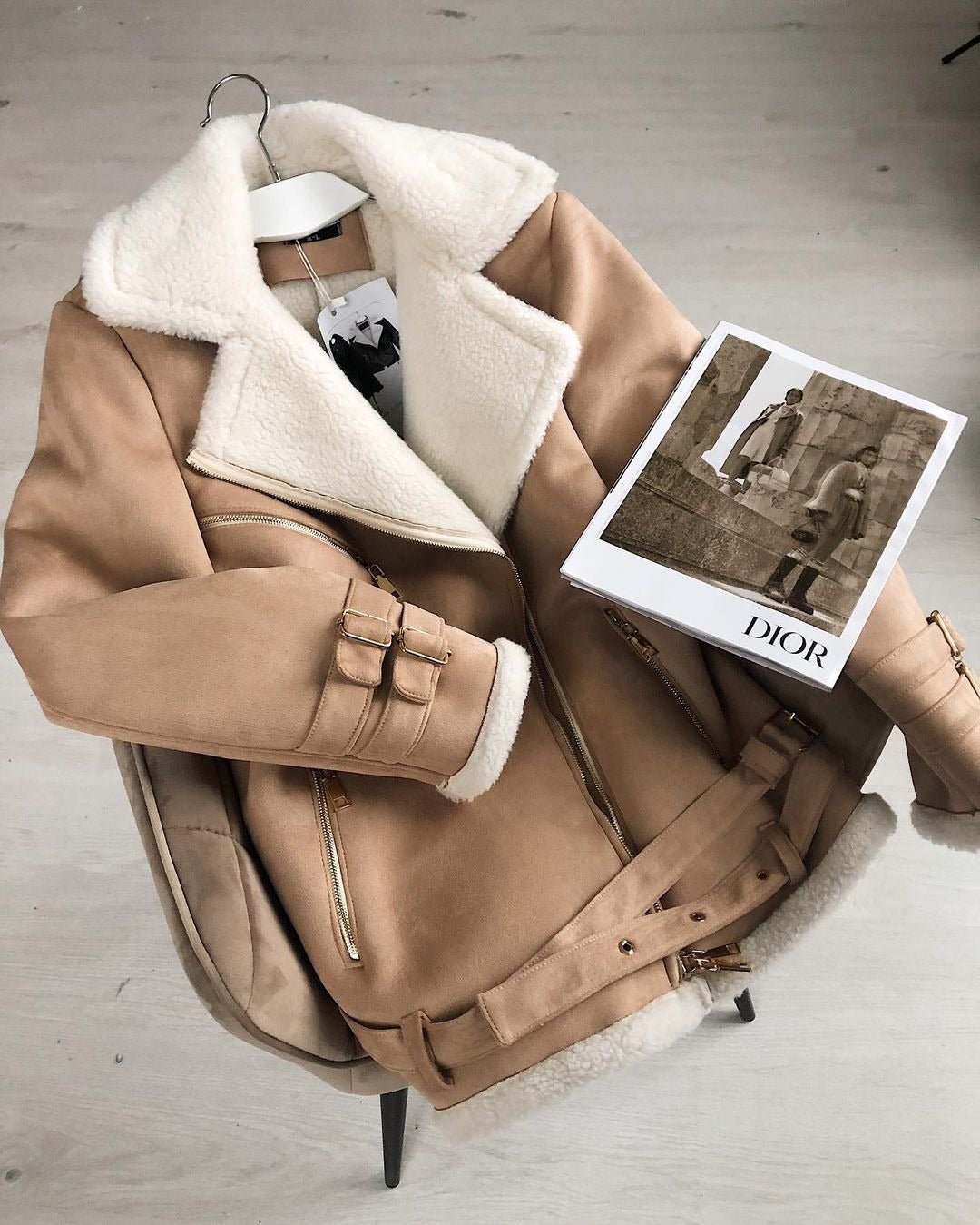 Trendy synthetic leather jacket for women with soft lining and side zippers Lune London