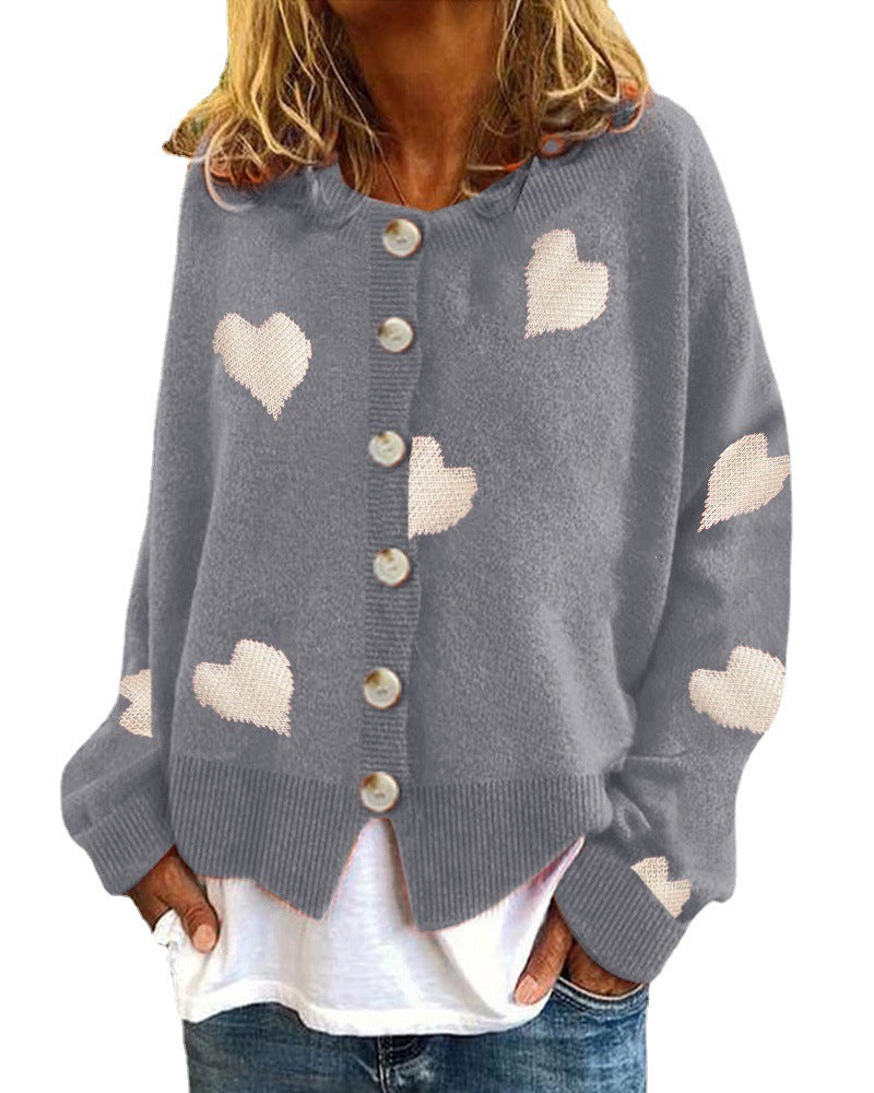 Knit jacket for women with heart pattern and button placket Lune London