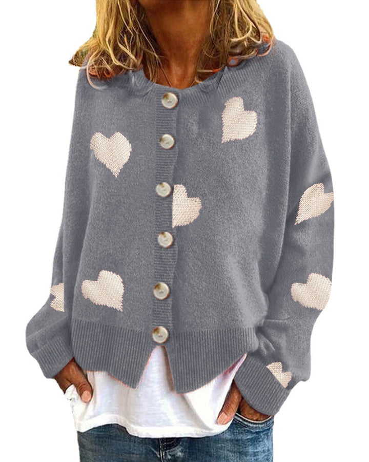 Knit jacket for women with heart pattern and button placket Lune London