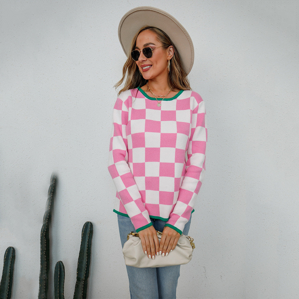 Sweater décontracté pour femmes avec motif à damier Chic & Stil
