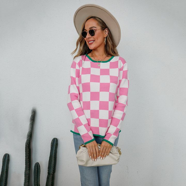 Sweater décontracté pour femmes avec motif à damier Chic & Stil