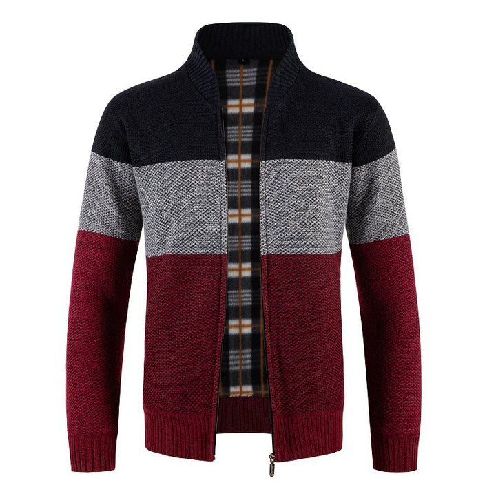 Fashionable knitted jacket for men with contrast stripes and a quilted lining Lune London