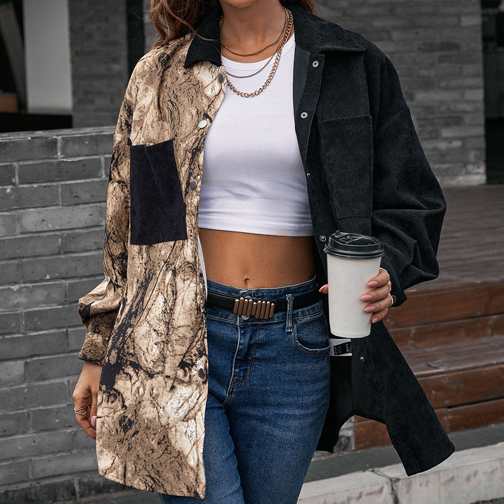 Fashionable women's jacket in patchwork style with snap closure and cotton material Lune London