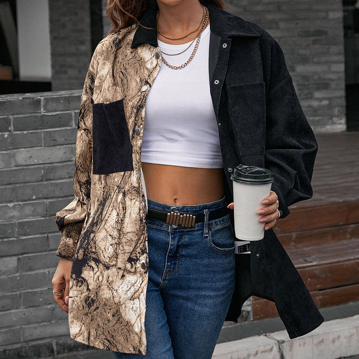 Fashionable women's jacket in patchwork style with snap closure and cotton material Lune London