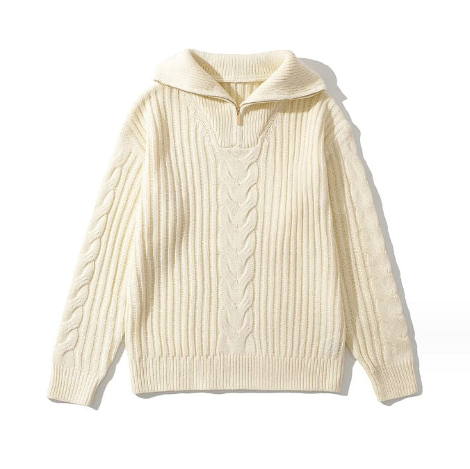 Pull en tricot pour dames avec col haut et fermeture éclair Chic & Stil