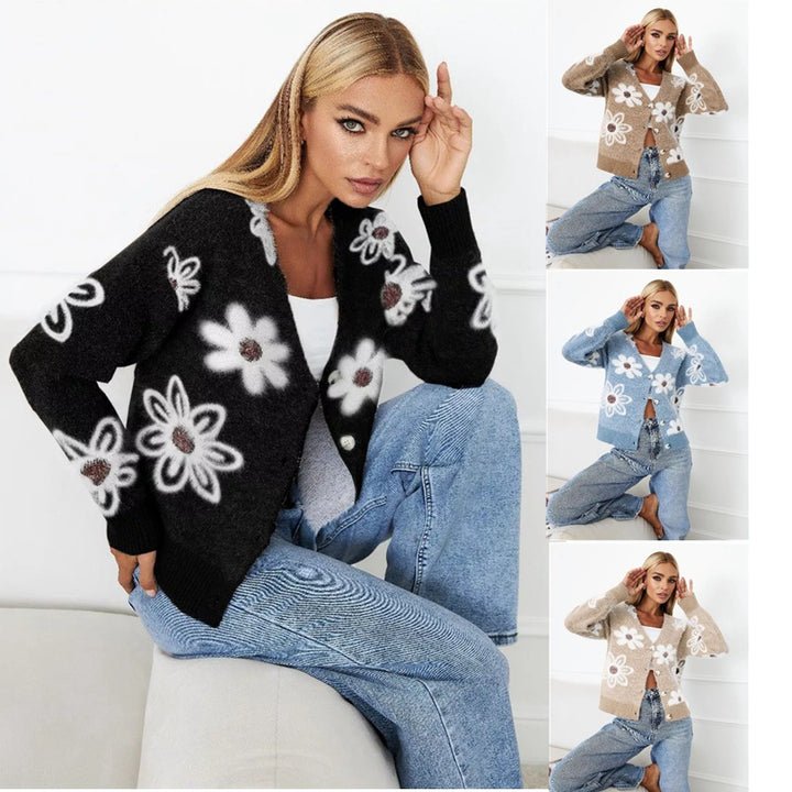 Cardigan femme avec design florale et détails de boutons Chic & Stil