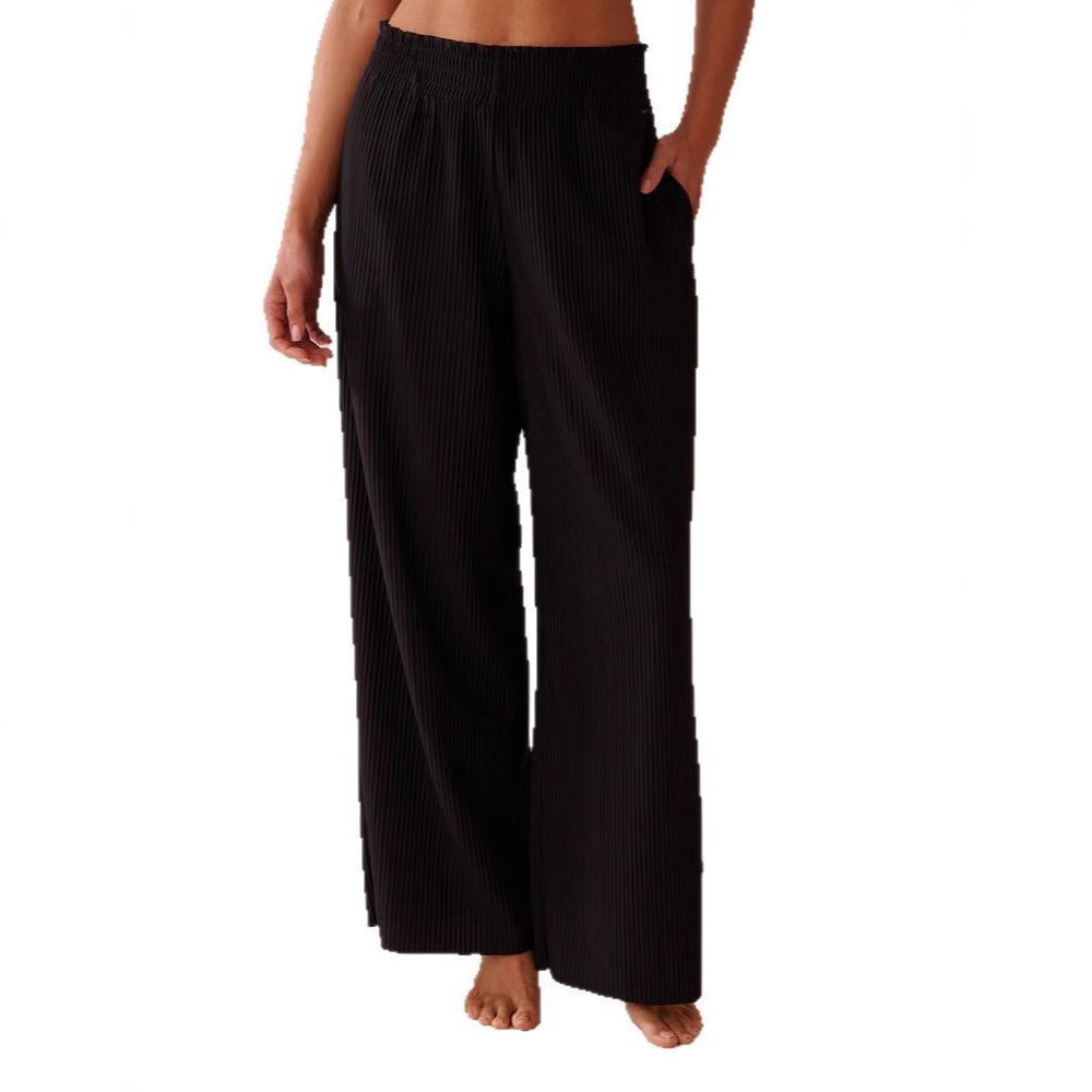 Casual pleated pants for women with elastic waistband and side pockets Lune London
