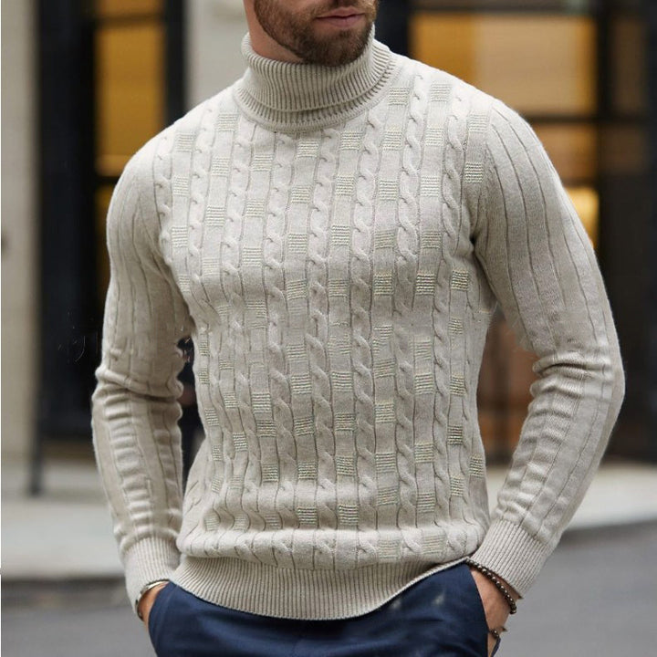 Men's knit sweater with an elegant turtleneck and a textured pattern Lune London