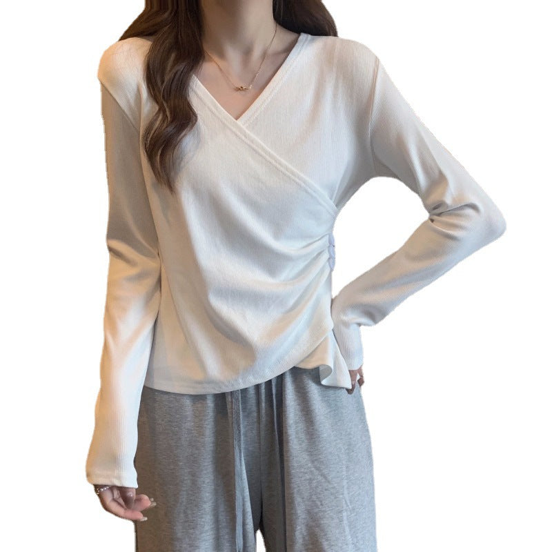 Women's wrap top with button details and ruching Chic & Stil